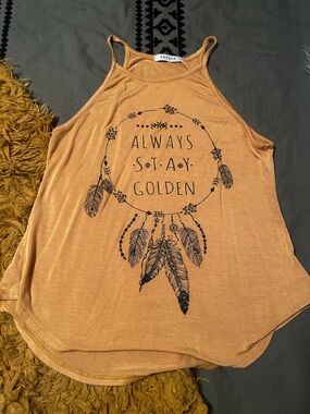 Papaya Mustard Halter Tank with Dreamcatcher Graphic